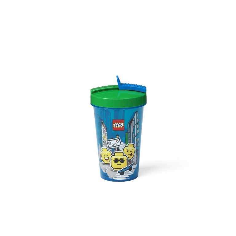 LEGO Tumbler with Straw Transparent Blue Iconic Boy