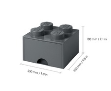 LEGO úložný box 4 so zásuvkou - tmavo šedá