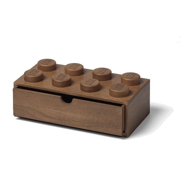 LEGO dřevěný stolní box 8 se zásuvkou (dub - tmavě mořený)
