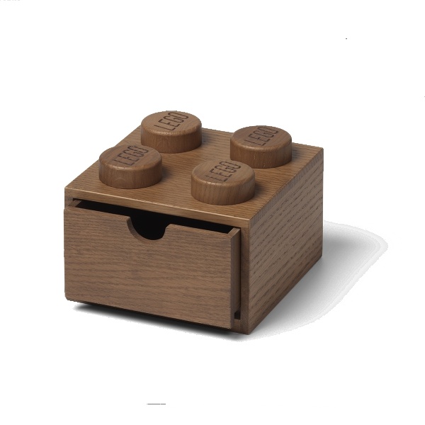 LEGO dřevěný stolní box 4 se zásuvkou (dub - tmavě mořený)