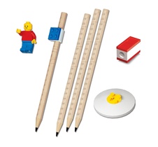 LEGO Stationery set w minifigure, 4pencils, 1topper, 1 sharpener & 1 eraser