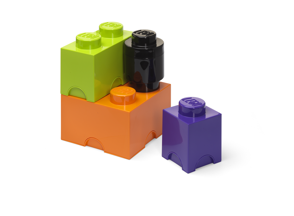 LEGO úložné boxy Multi-Pack 4 ks - fialová, čierna, oranžová, zelená