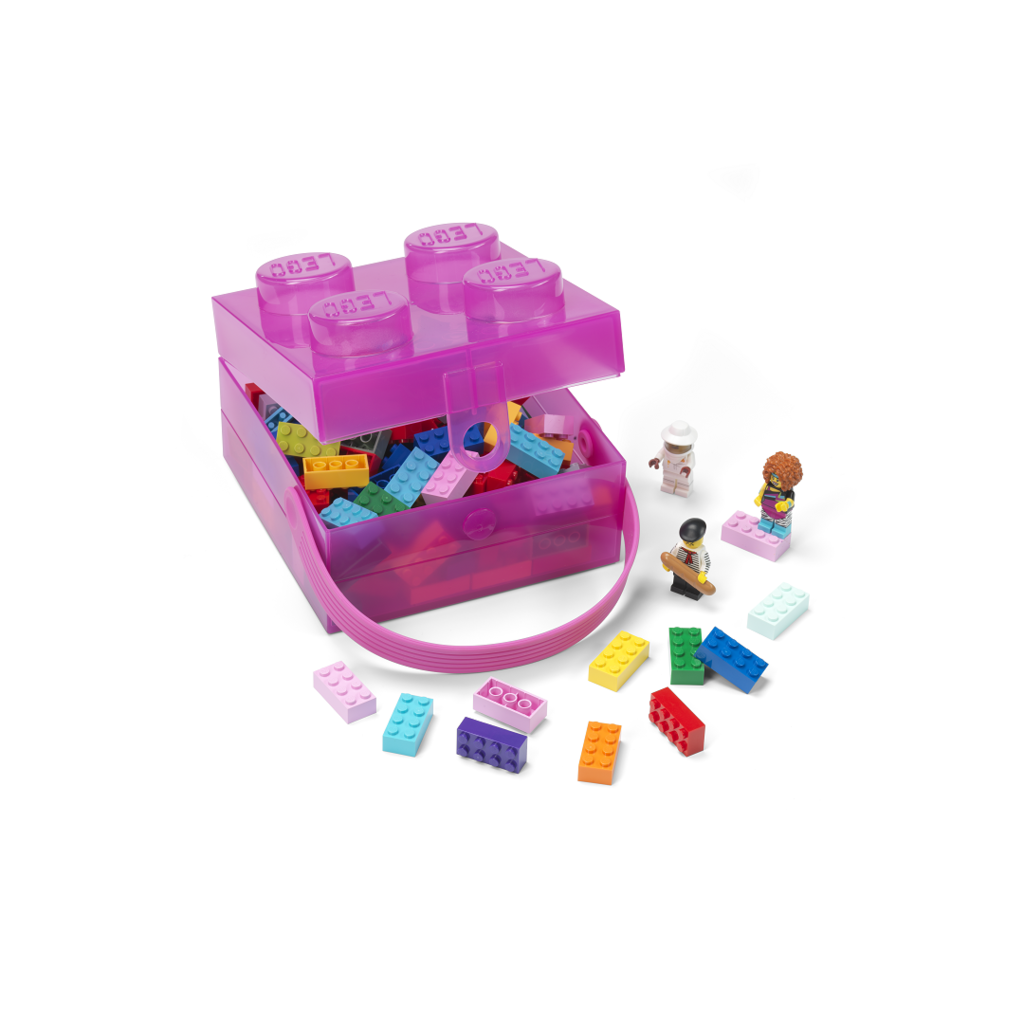 LEGO box s rukojetí - průsvitná fialová