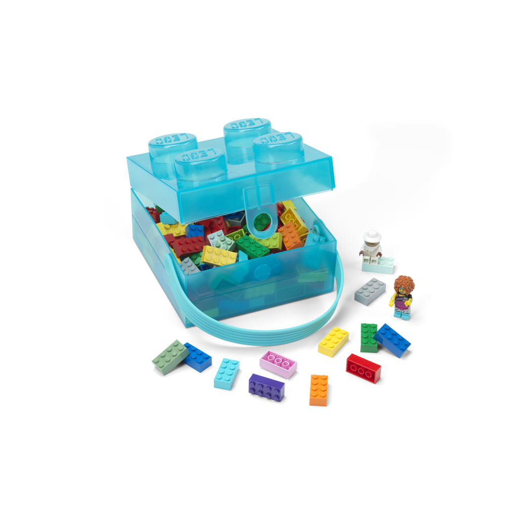 LEGO box s rukojetí - průsvitná modrá