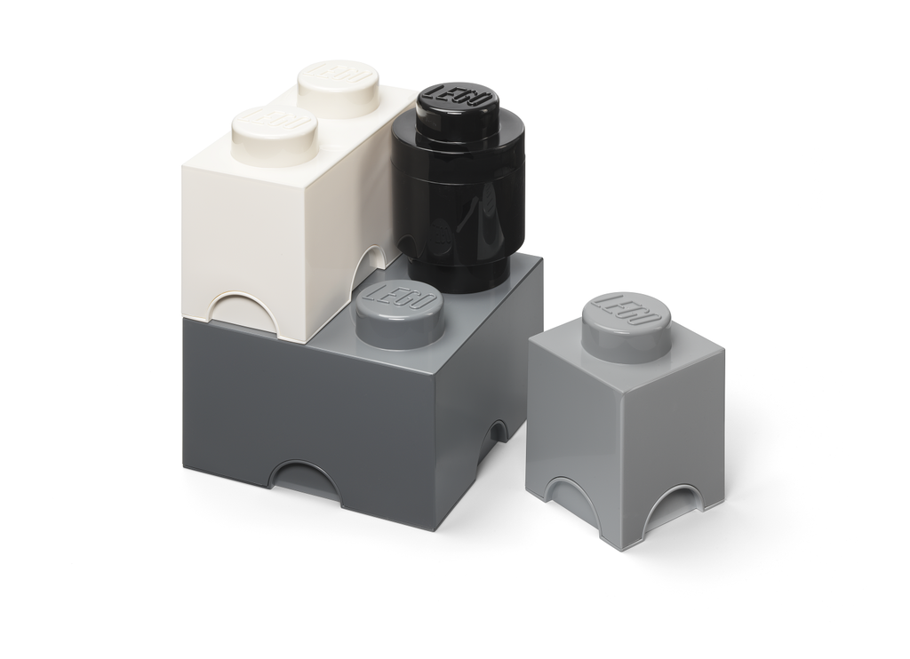LEGO Storage Brick Multi-Pack (4 pcs) - Black, Grey, White