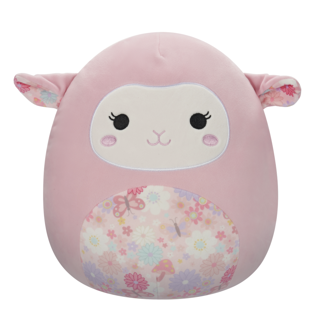 SQUISHMALLOWS Lala the Pink Lamb W/Floral Ears and Belly, 30 cm