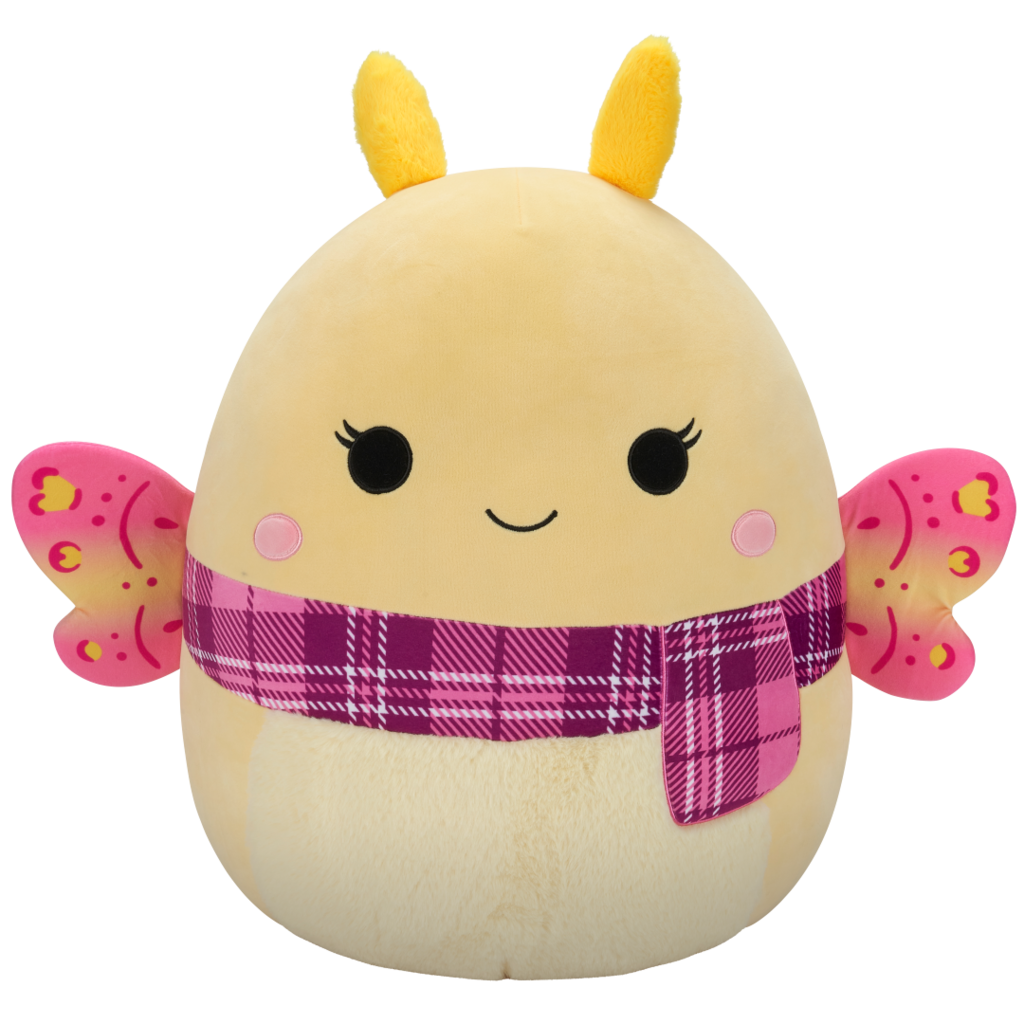 SQUISHMALLOWS Miry the Yellow Moth W/Pink Plaid Scarf, 50 cm