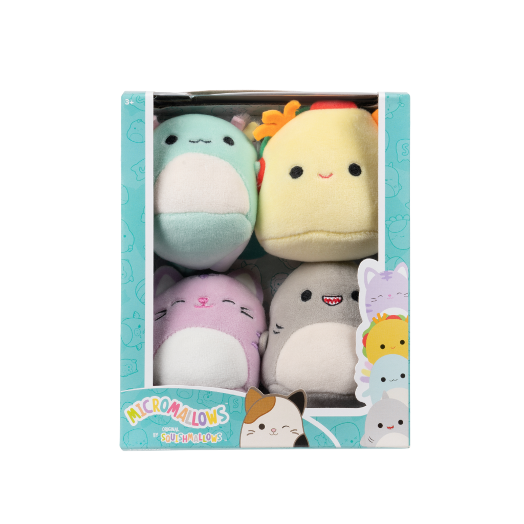 SQUISHMALLOWS Micromallows 4Pack  - Axolotl, Kočka, Taco, Žralok