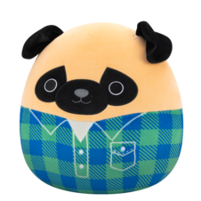 SQUISHMALLOWS Prince the Brown Pug in Flannel Shirt, 30 cm