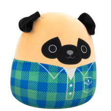 SQUISHMALLOWS Prince the Brown Pug in Flannel Shirt, 30 cm