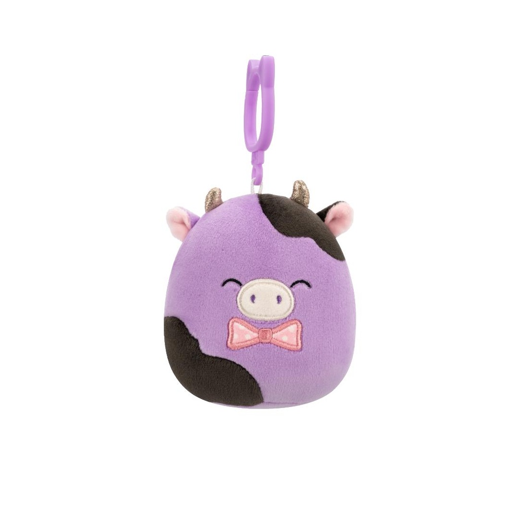 SQUISHMALLOWS Clip-On Alexie the Purple and Black Cow W/Bowtie