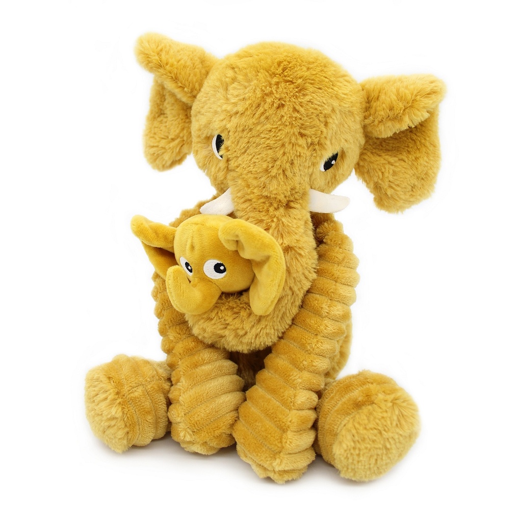 PTIPOTOS Plyšový slon Dimoitou horčicový - mama s miminkom