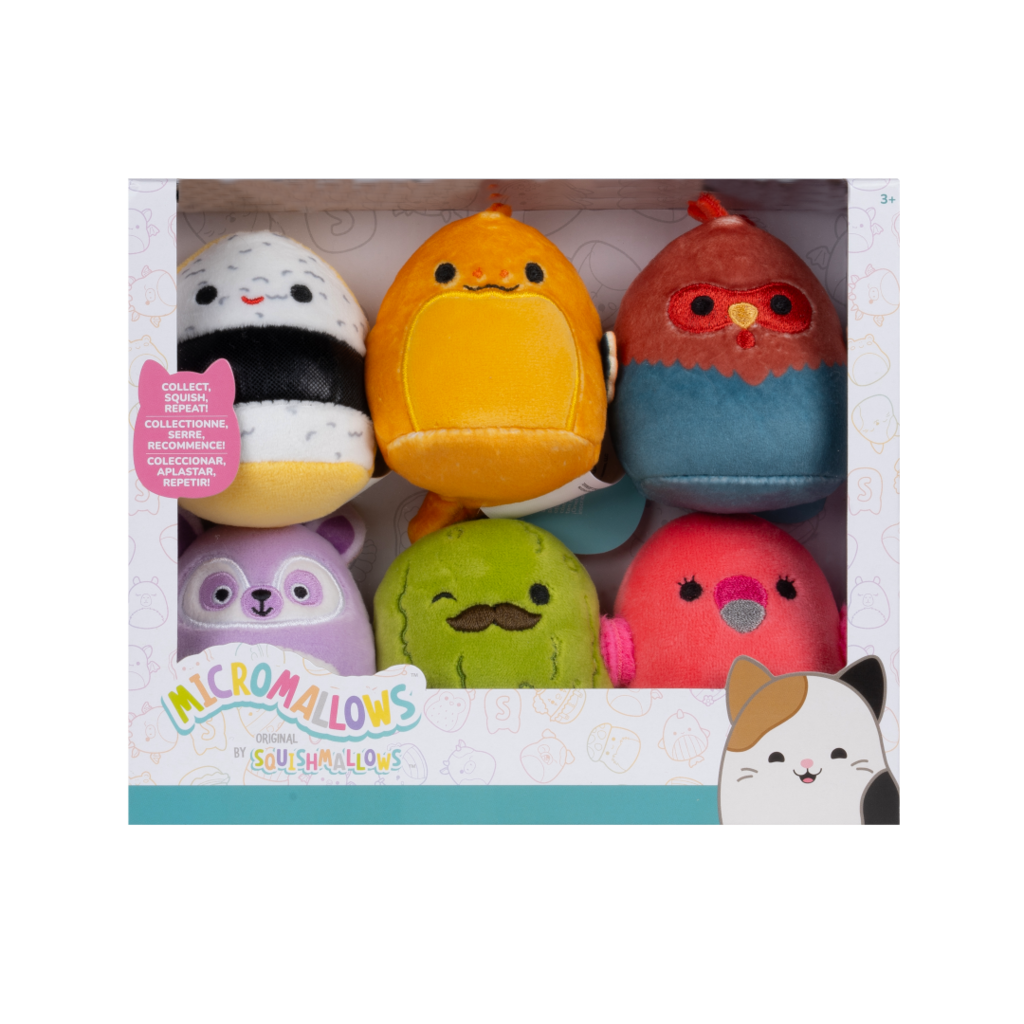 SQUISHMALLOWS Micromallows 6Pack - Okurek, Úhoř, Plameňák, Kohout, Sushi, Lemur
