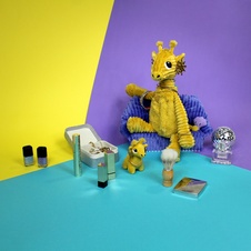 PTIPOTOS Plush girafe Loncou mustard - mother with baby