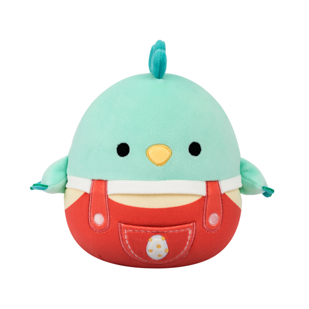 SQUISHMALLOWS Dolores the Teal Rooster In Peach Overalls